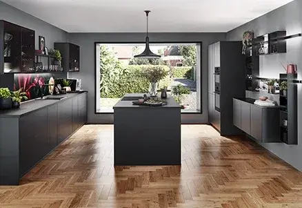 Nobilia-Küche TOUCH 340 – Inselküche Schwarz supermatt